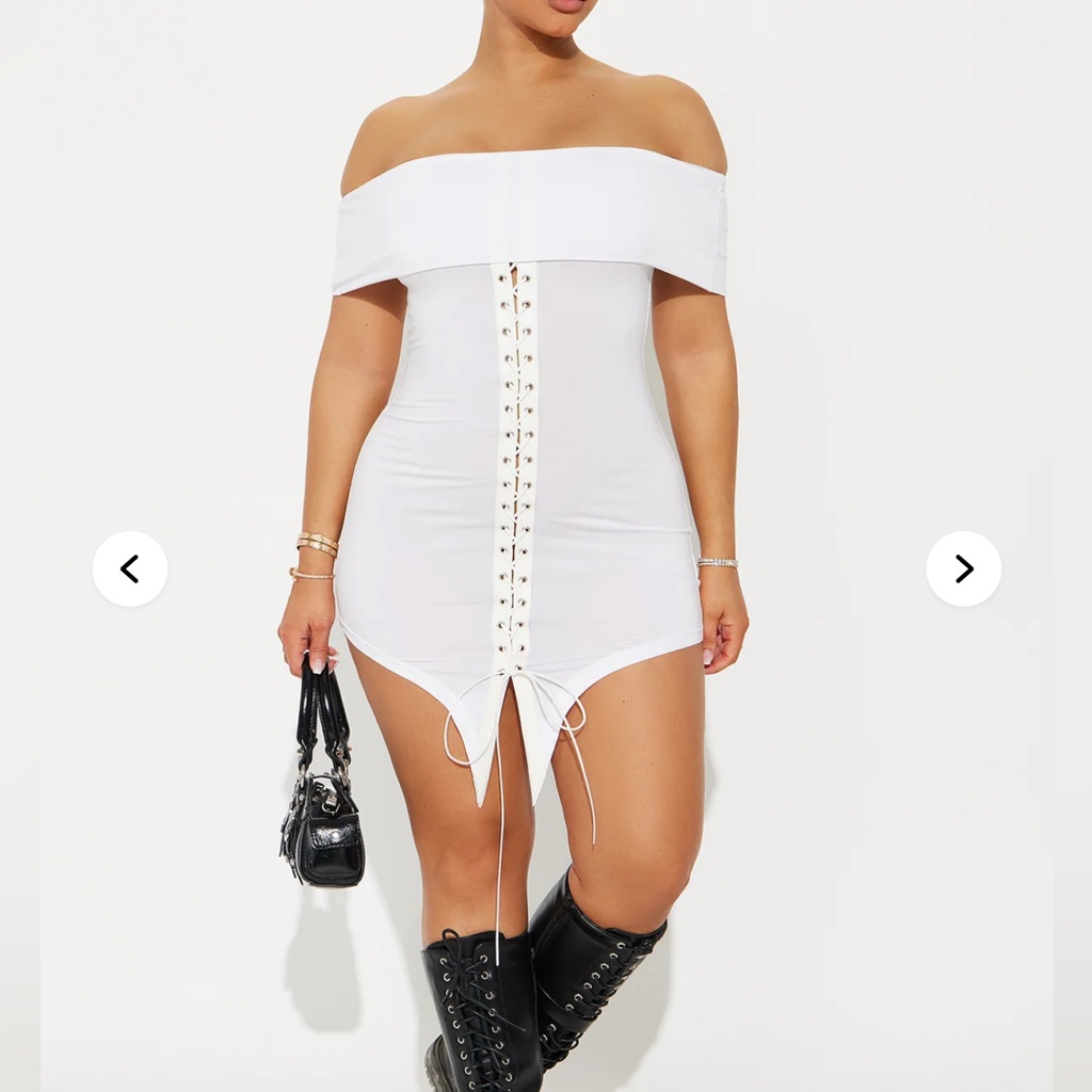 Fashion Nova Chic Off-Shoulder White Mini Dress